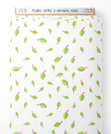 Tissu - Feuilles vertes à nervures roses