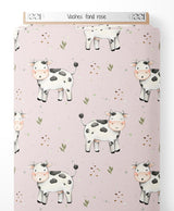 Tissu - Vaches sur fond rose