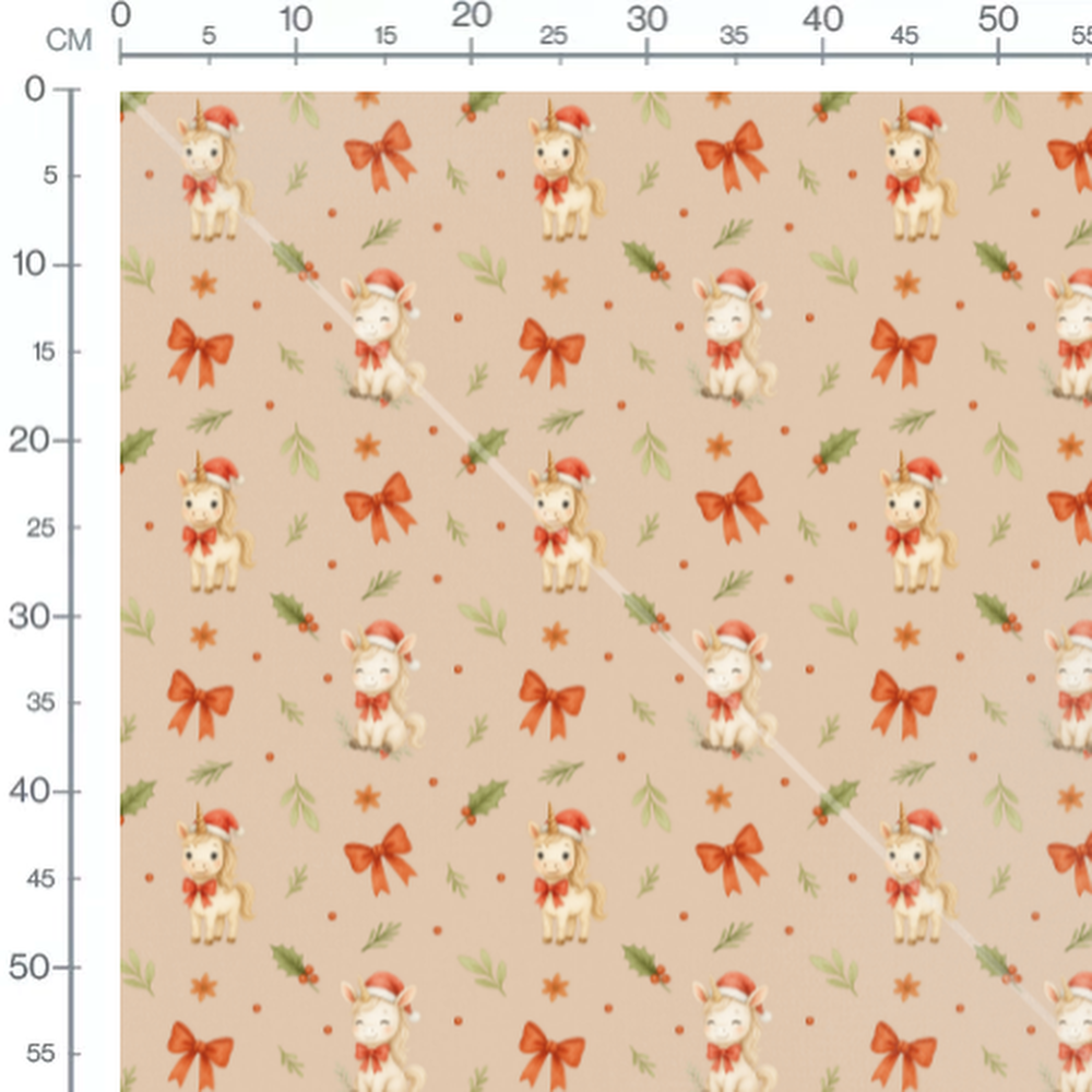 Tissu - Licornes Noël fond beige