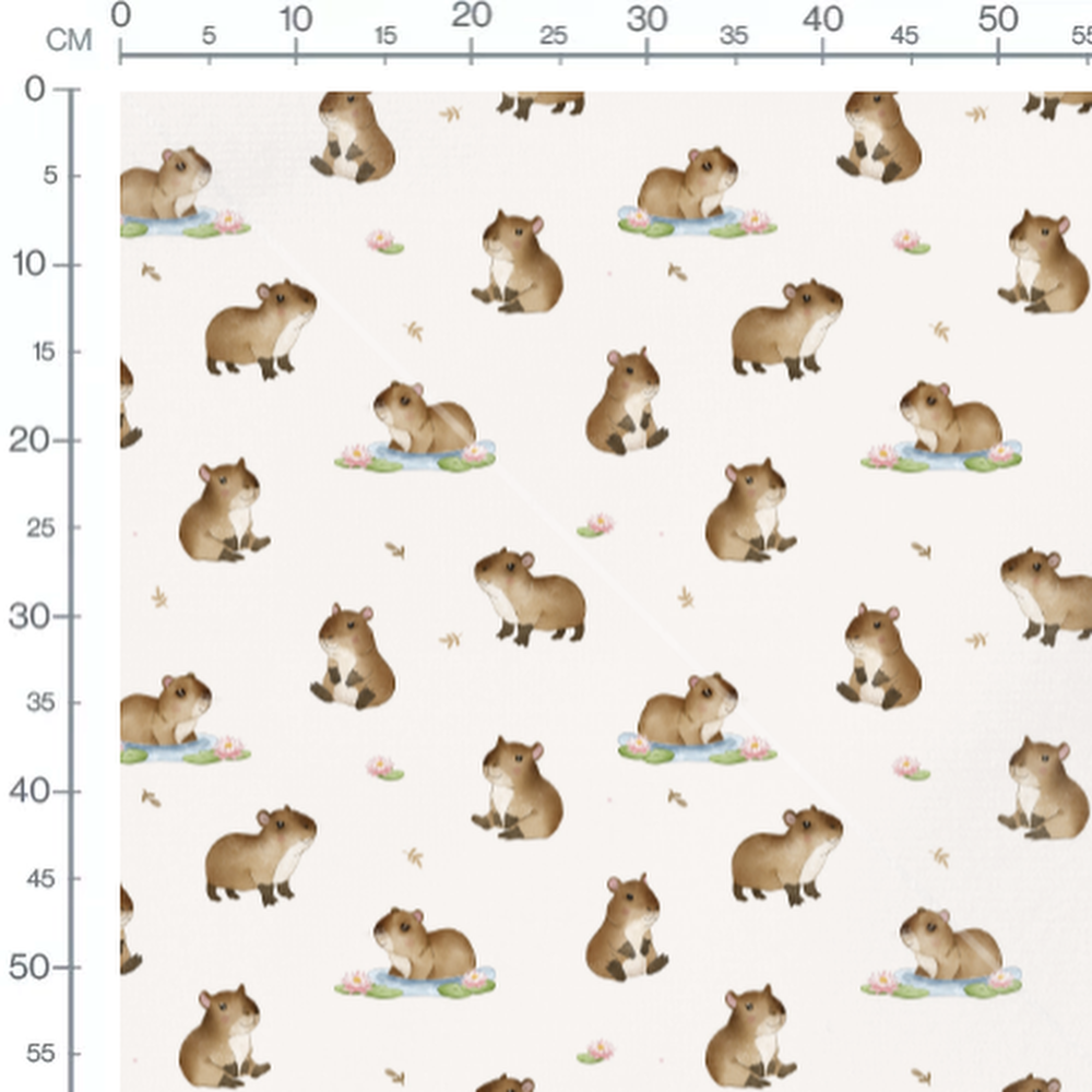 Tissu - Capybaras et nénuphars roses