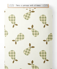 Tissu - Poires à carreaux verts et blancs