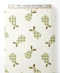 Tissu - Poires à carreaux verts et blancs