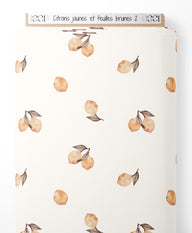 Tissu - Citrons jaunes et feuilles brunes 2