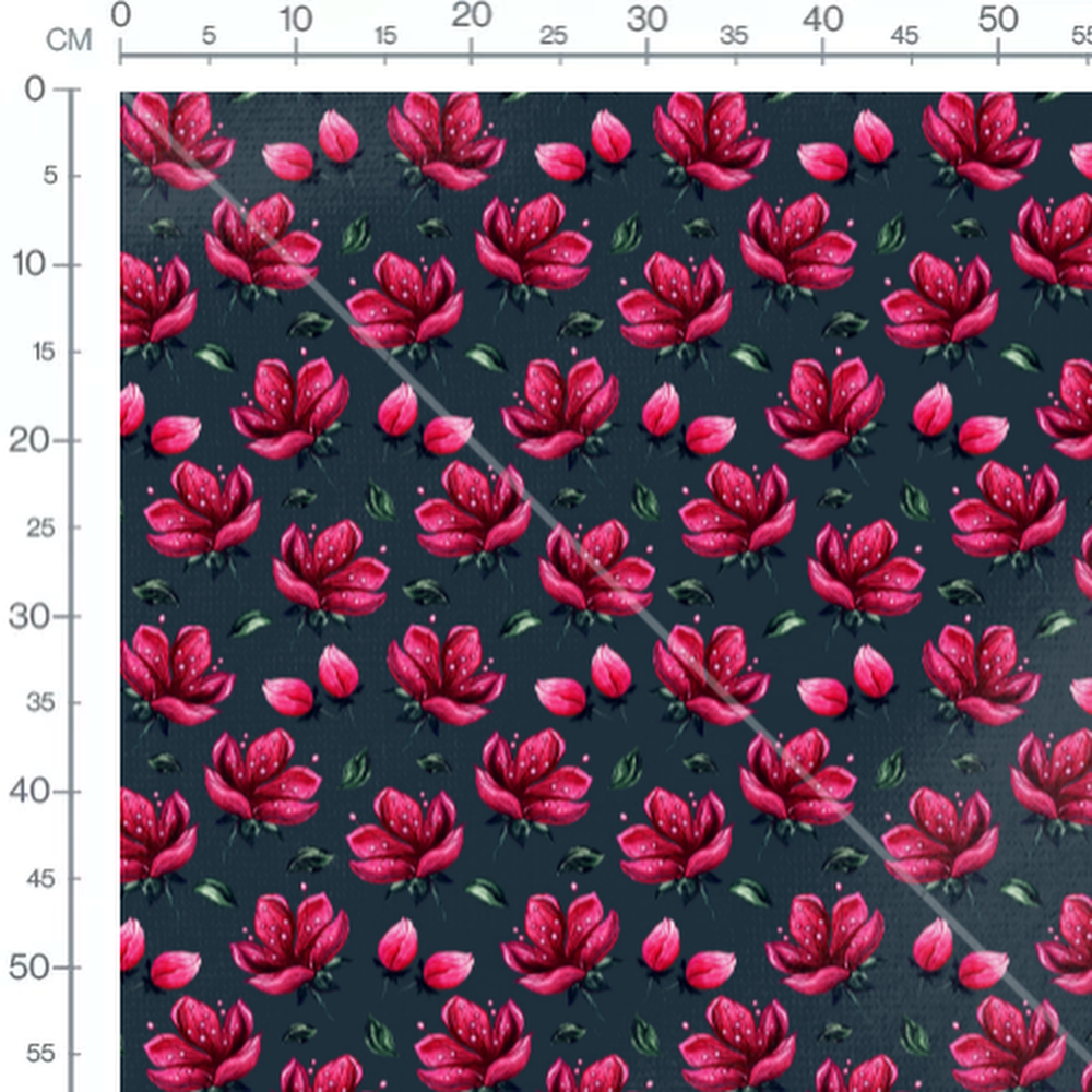 Tissu - Fleurs rouges sur fond sombre