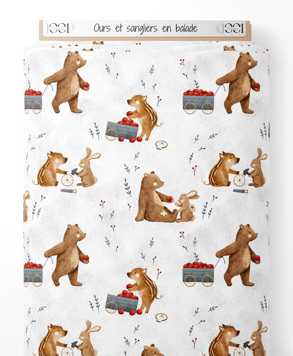 Tissu - Ours et sangliers en balade
