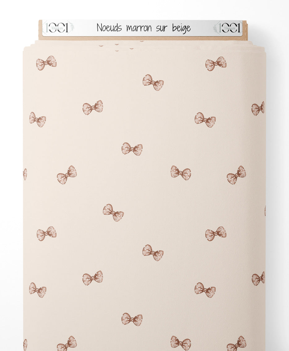 Tissu - Noeuds marron sur beige