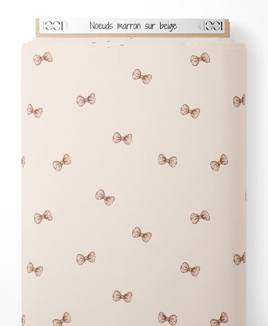 Tissu - Noeuds marron sur beige