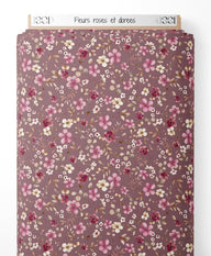 Tissu - Fleurs roses et dorées
