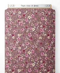 Tissu - Fleurs roses et dorées