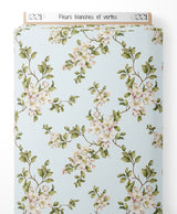 Tissu - Fleurs blanches et vertes