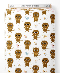 Tissu - Chats marron et tétines