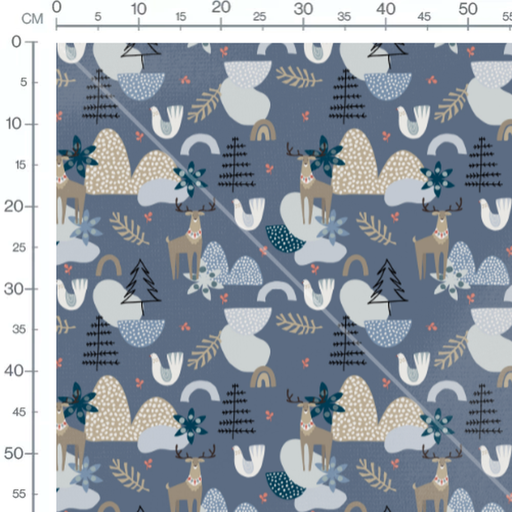 Tissu - Cerfs et oiseaux stylisés