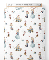 Tissu - Enfants et renards pastel
