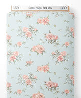 Tissu - Roses roses sur fond bleu