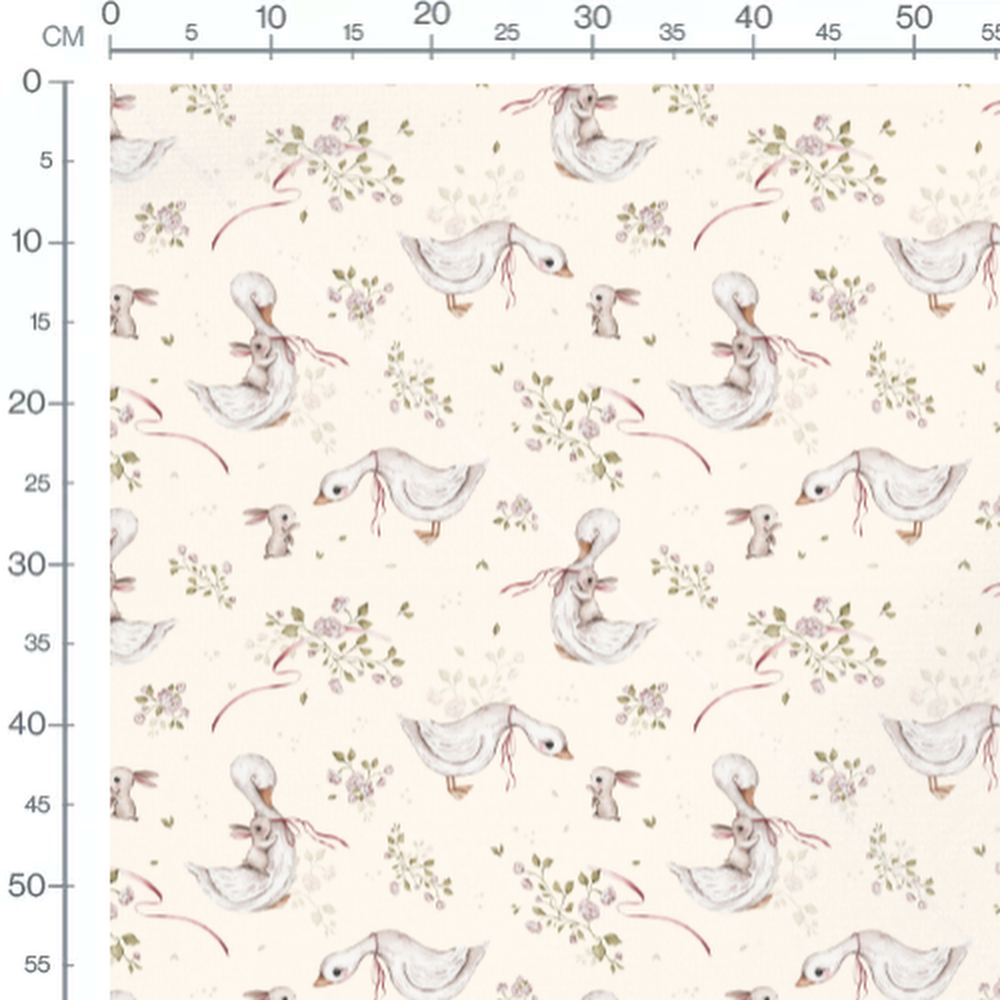 Tissu - Canards et lapins crème