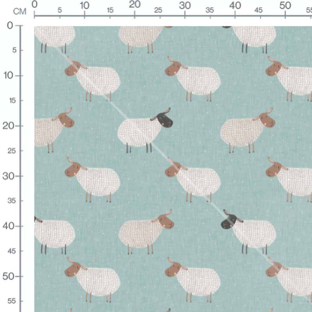 Tissu - Moutons sur fond bleu à pois