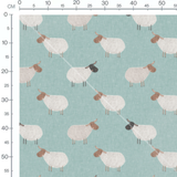 Tissu - Moutons sur fond bleu à pois