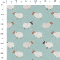 Tissu - Moutons sur fond bleu à pois
