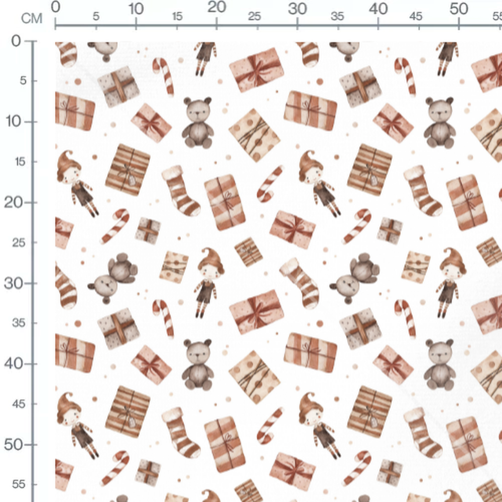 Tissu - Oursons et lutins marron
