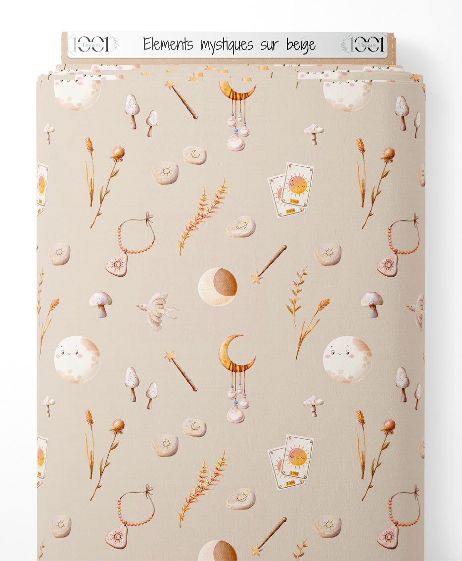 Tissu - Éléments mystiques sur beige