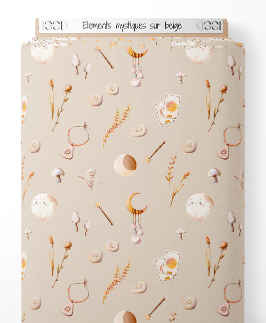 Tissu - Éléments mystiques sur beige
