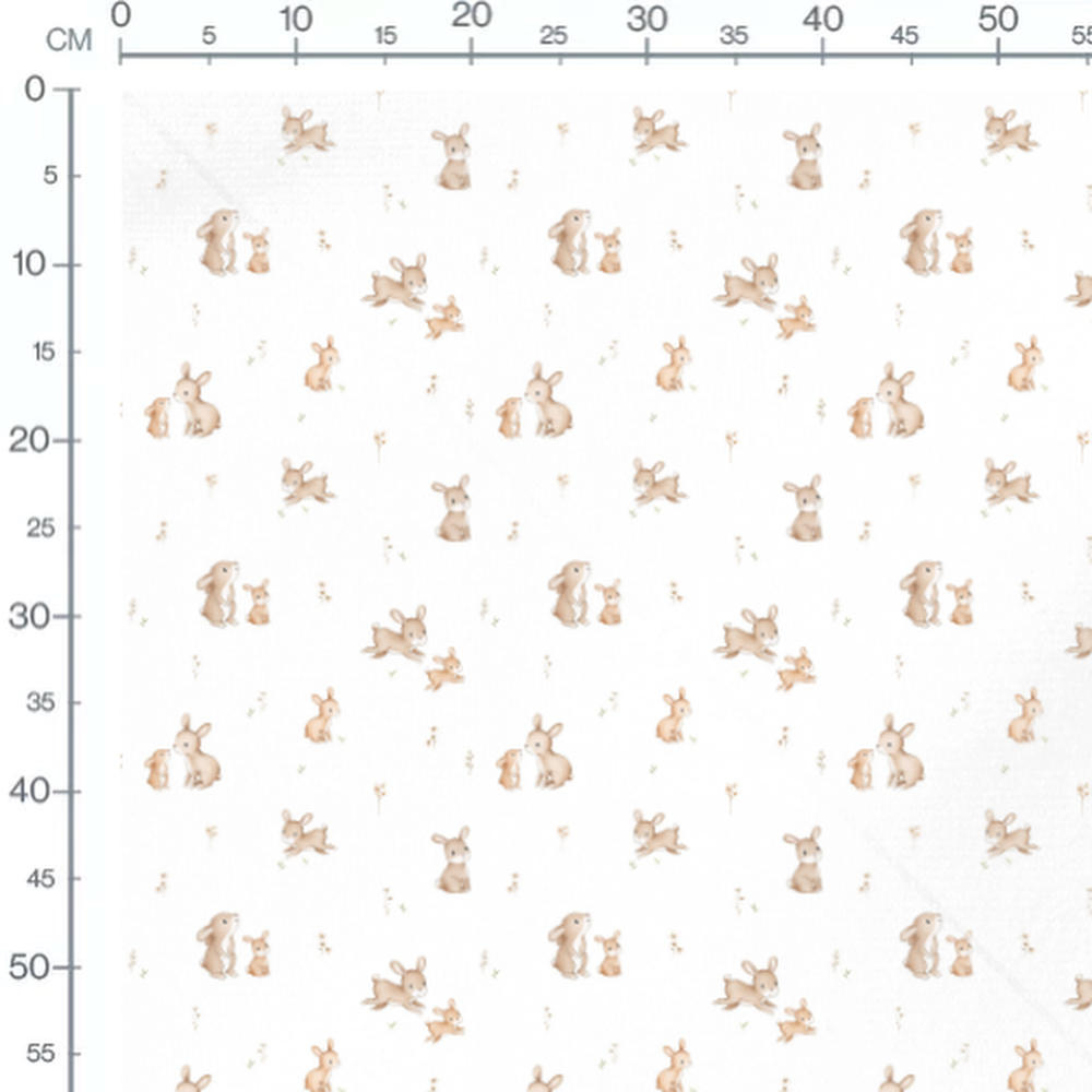 Tissu - Lapins beige et fleurs douces