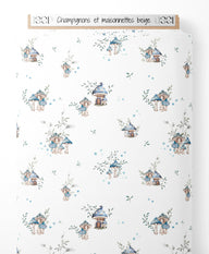 Tissu - Champignons et maisonnettes beige