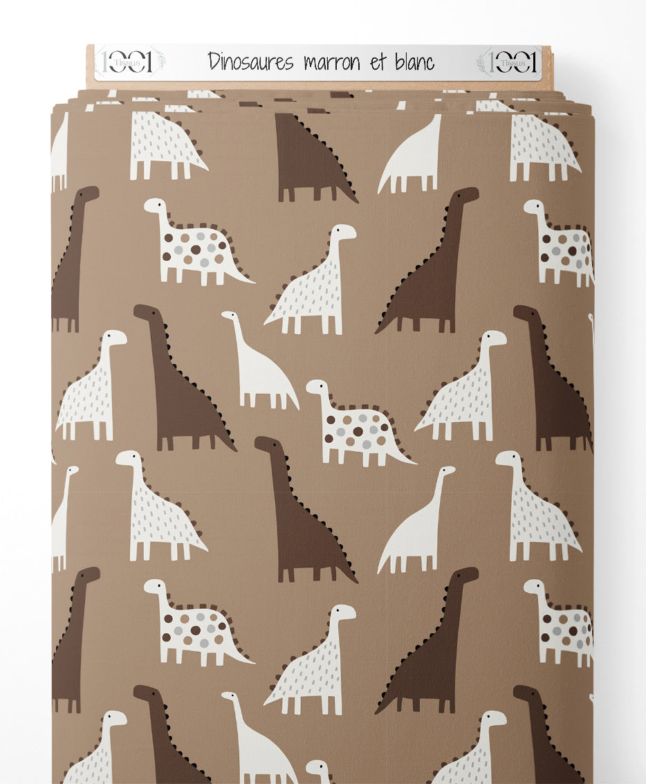 Tissu - Dinosaures marron et blanc