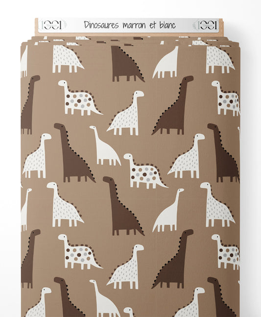 Tissu - Dinosaures marron et blanc