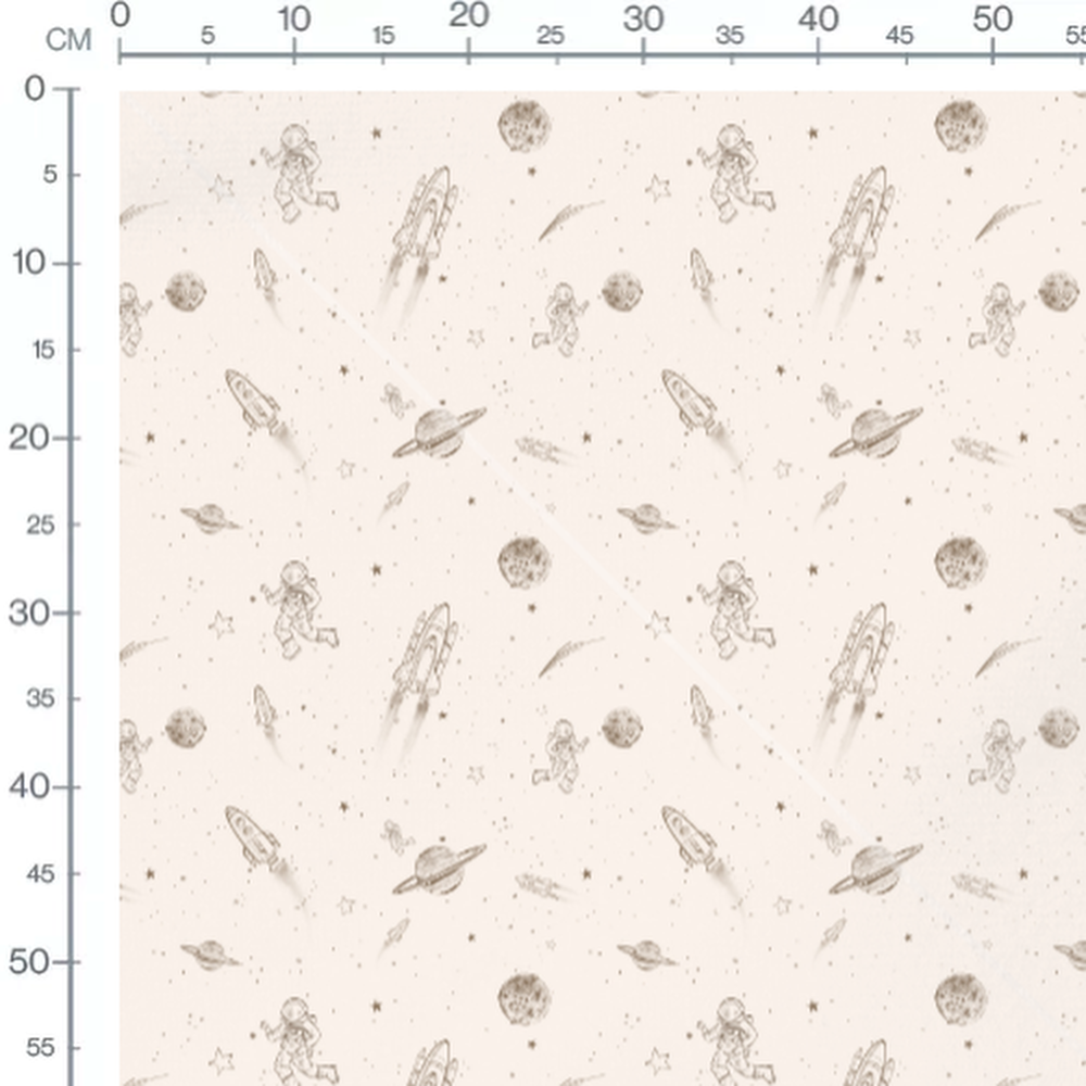 Tissu - Astronautes et fusées marron