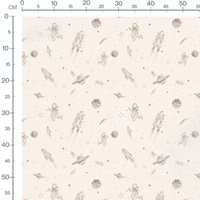 Tissu - Astronautes et fusées marron