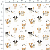 Tissu - Chiots et ballons sur blanc