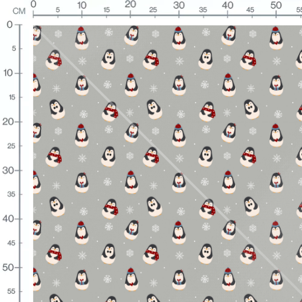 Tissu - Pingouins et flocons sur gris