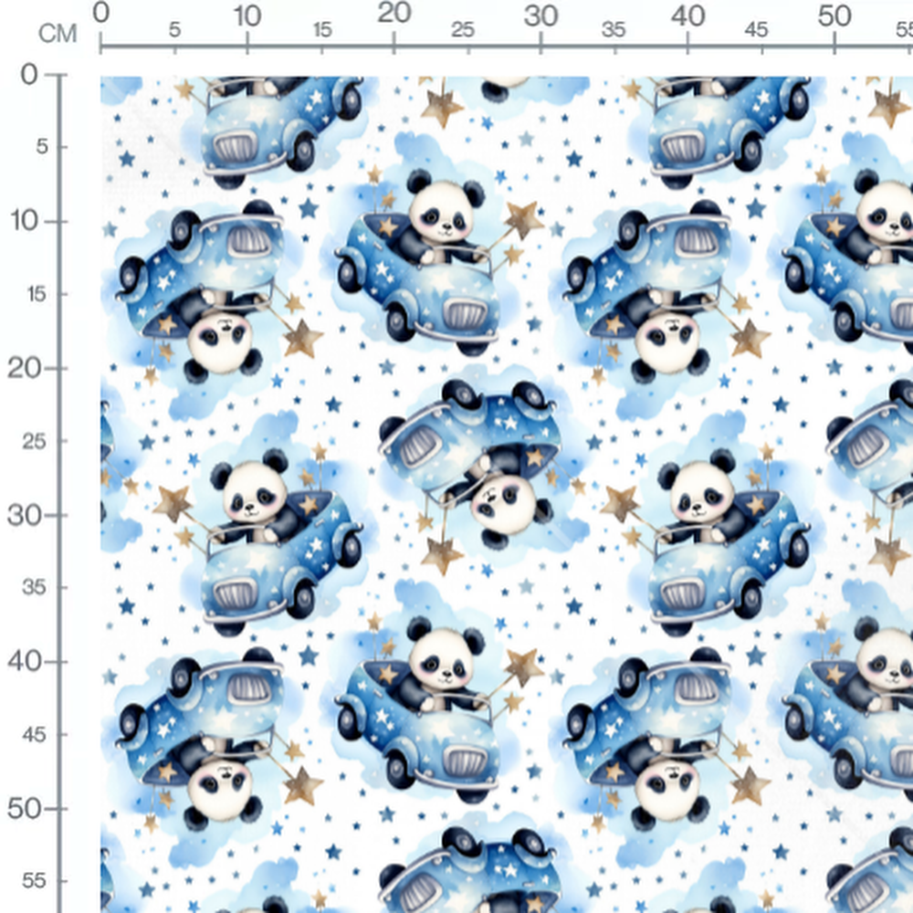 Tissu - panda voiture etoile