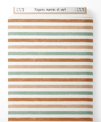 Tissu - Rayures marron et vert