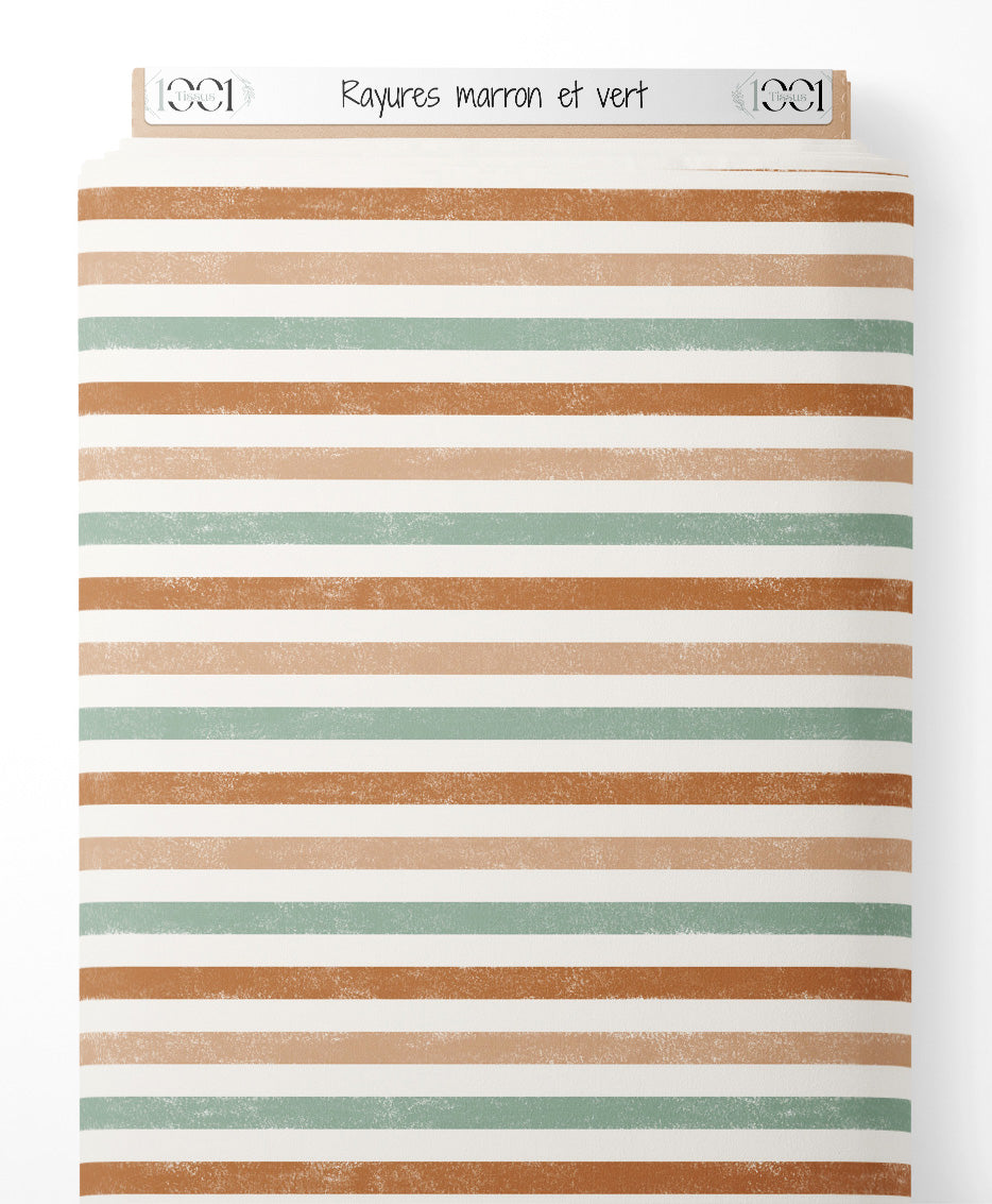 Tissu - Rayures marron et vert