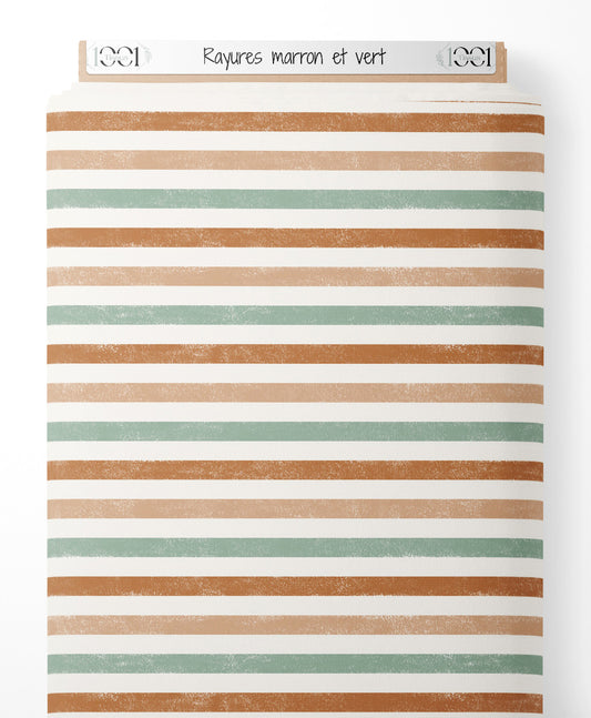 Tissu - Rayures marron et vert