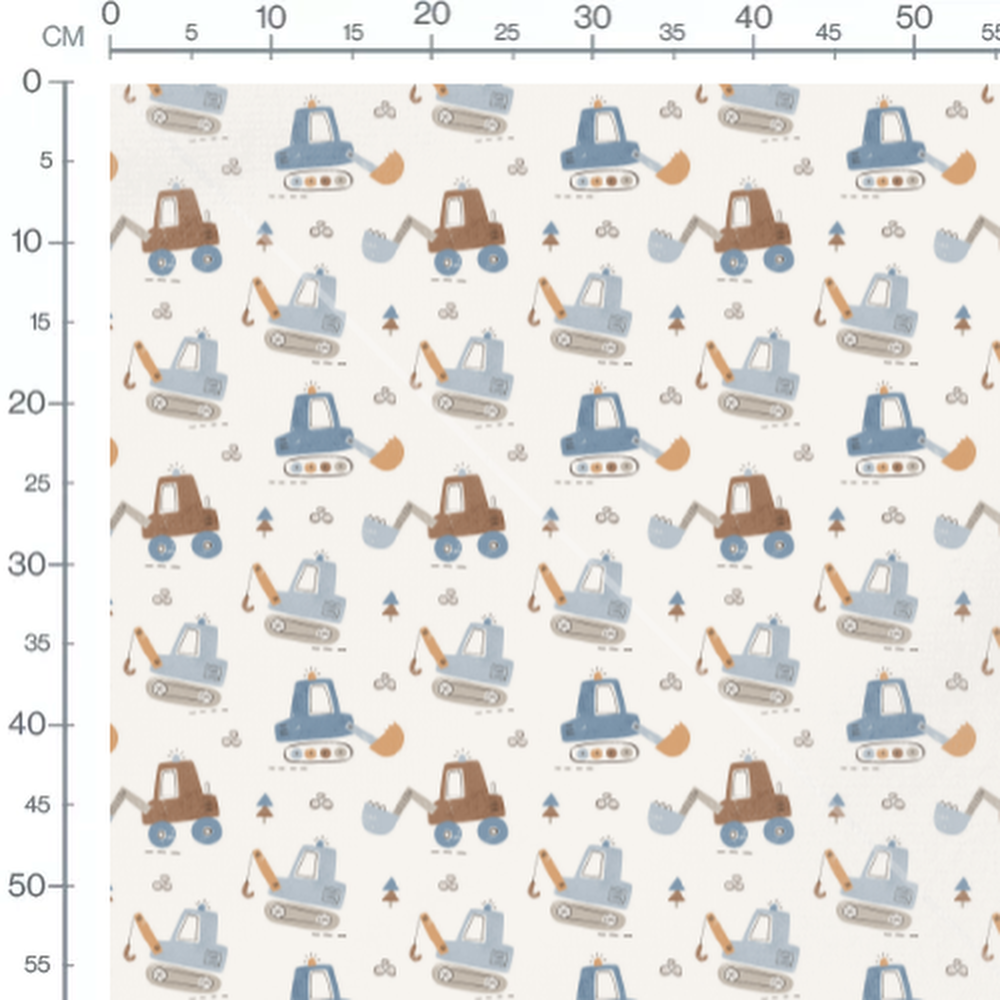 Tissu - Engins bleus et marrons