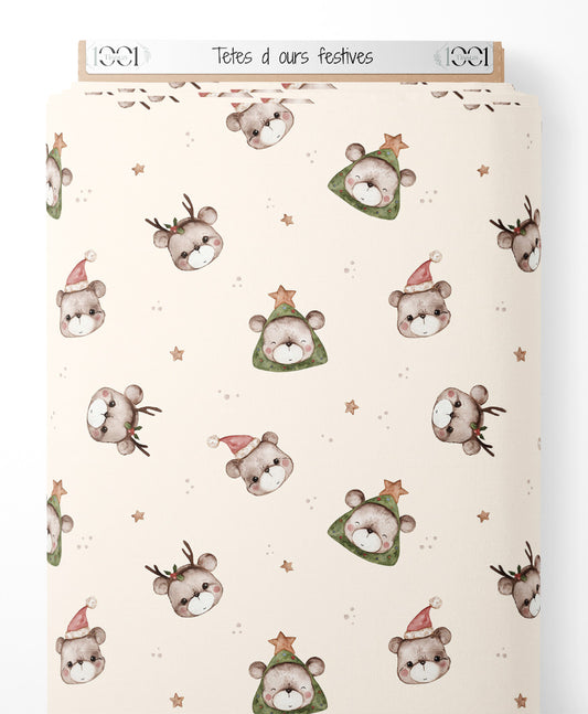 Tissu - Têtes d'ours festives