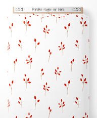 Tissu - Brindilles rouges sur blanc