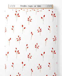 Tissu - Brindilles rouges sur blanc