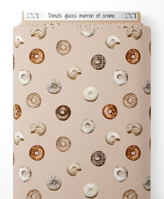 Tissu - Donuts glacés marron et crème