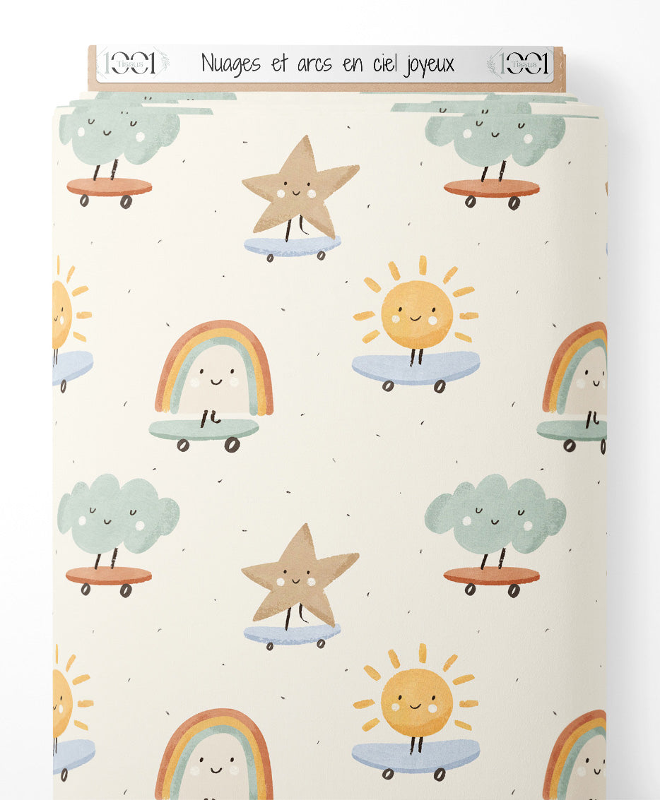 Tissu - Nuages et arcs-en-ciel joyeux