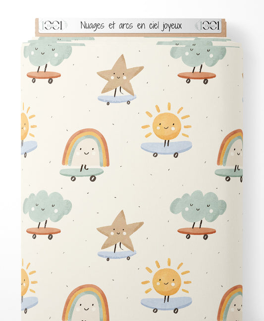 Tissu - Nuages et arcs-en-ciel joyeux
