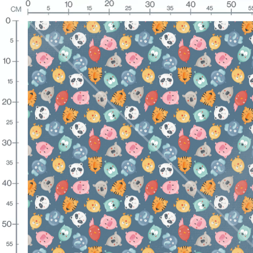 Tissu - Animaux colorés sur fond bleu