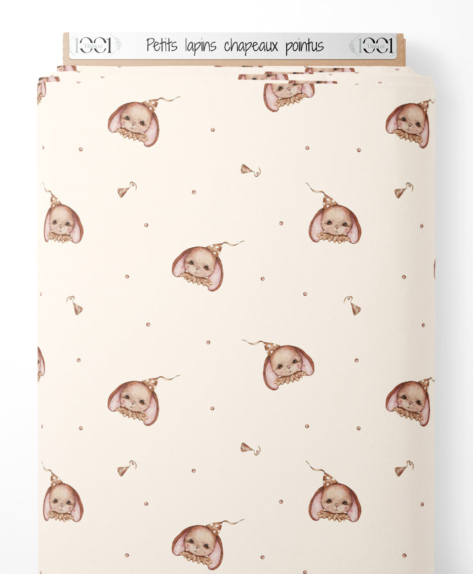 Tissu - Petits lapins chapeaux pointus