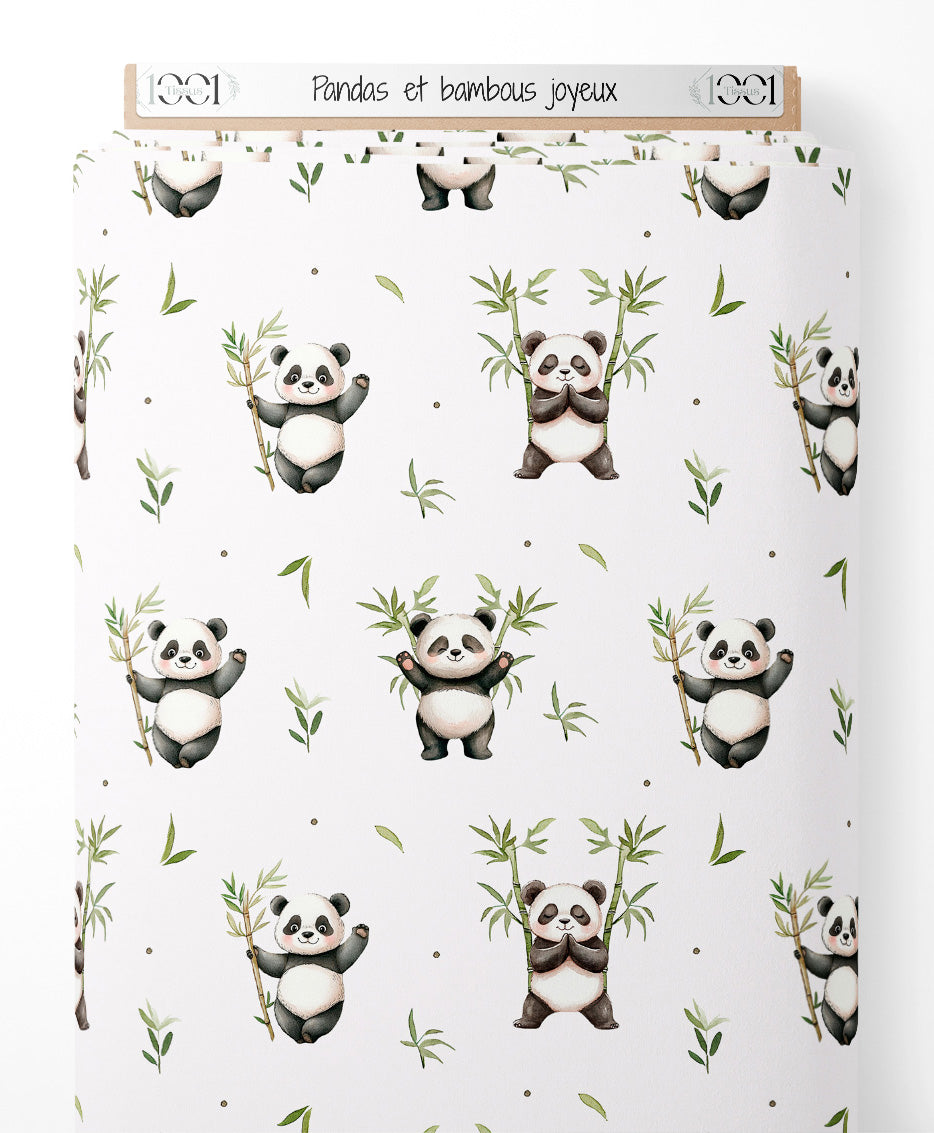 Tissu - Pandas et bambous joyeux