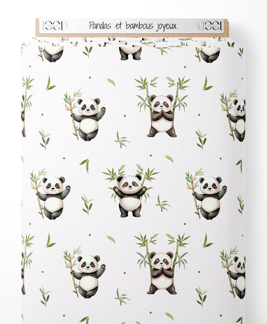 Tissu - Pandas et bambous joyeux
