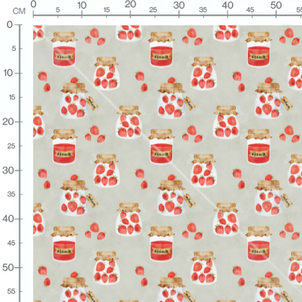 Tissu - Pots kraft et fraises groupées