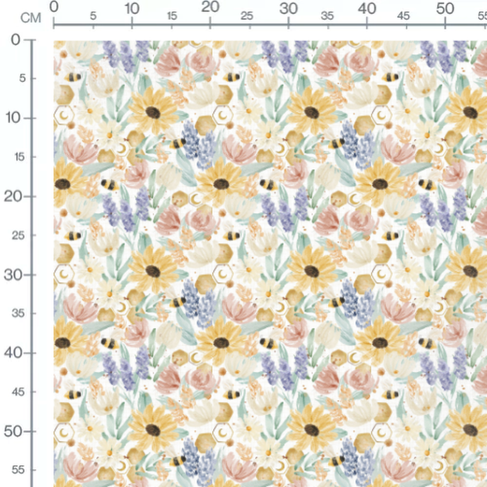 Tissu - Fleurs et abeilles aquarelle